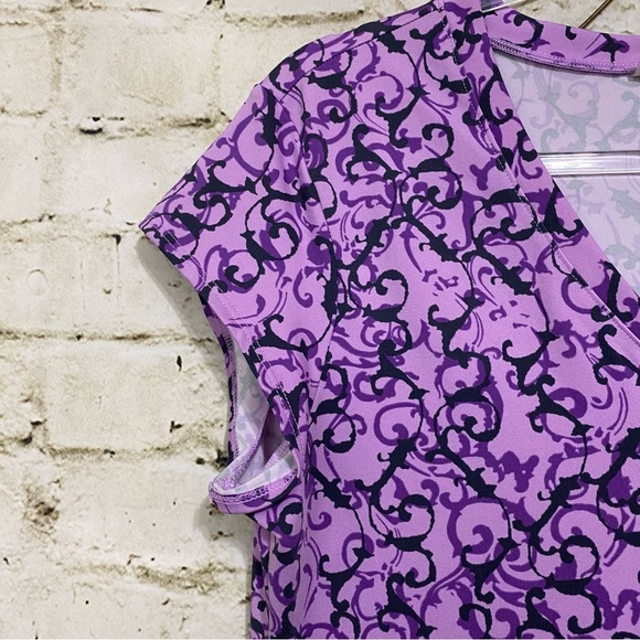 Athleta Faux Wrap Nectar Purple Vine Scroll Stretch Knit Dress - Picture 2 of 6